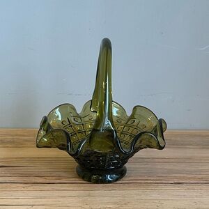 Vintage Made in Italy Olive Green Glass Basket